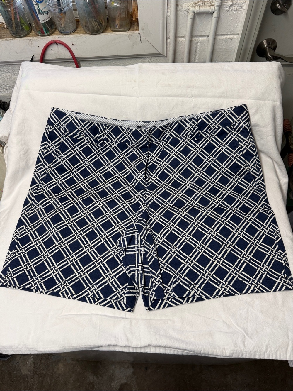 Lands' End Navy and White Geometric Print Women's Shorts
